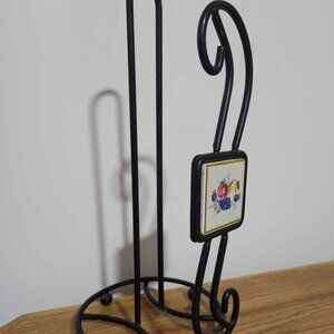 Paper Towel Holder Black Metal Footed Upright Fruit Garden Cottagecore Farm